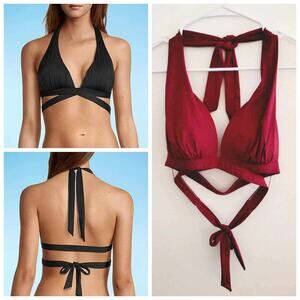 Mynah Bikini Halter Swimsuit Top Plum Wine Small